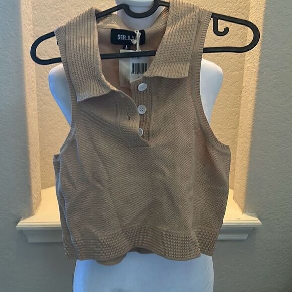 Ser.o.ya Womens Large Serena Cropped Tank Top Tan Racerback Sleeves Textured NWT - Picture 2 of 7